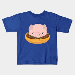 Cute Kawaii Piggy Pig with a Chocolate Donut Kid Design Kids T-Shirt